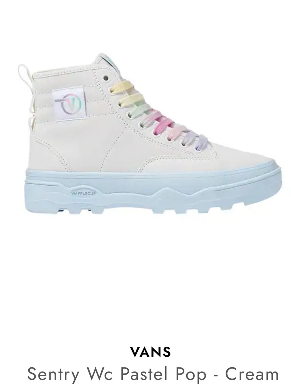 Vans Cream High-Top with Pastel Rainbow Laces suede material men’s 7.5/womens 9